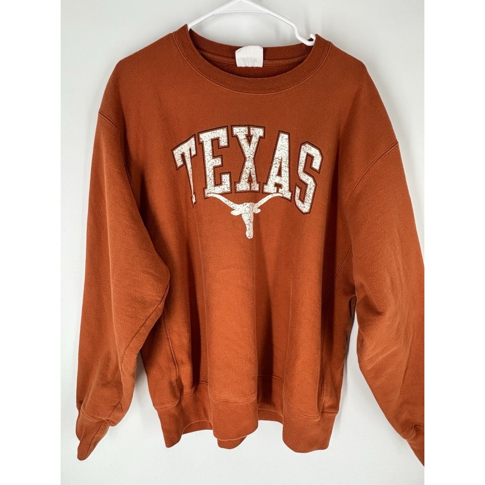 Champion Mens Y2K Texas Longhorns Reverse Weave Sweatshirt XL Distressed Orange